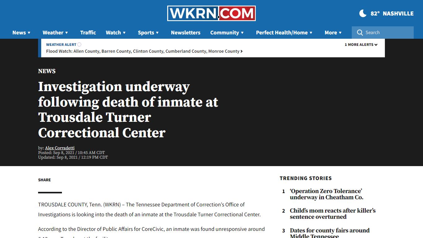 Investigation underway following death of inmate at ...